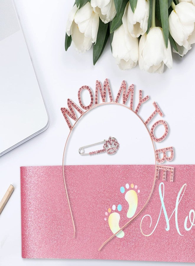 OYANIMO Mom to be Baby Shower Decorations, Mom to be Sash and Tiara Set Mother to be Crown Mom to be Pin Maternity Gift for Her, for Gender Reveal and Baby Girl Showers, Pink (Pink) - Image 5